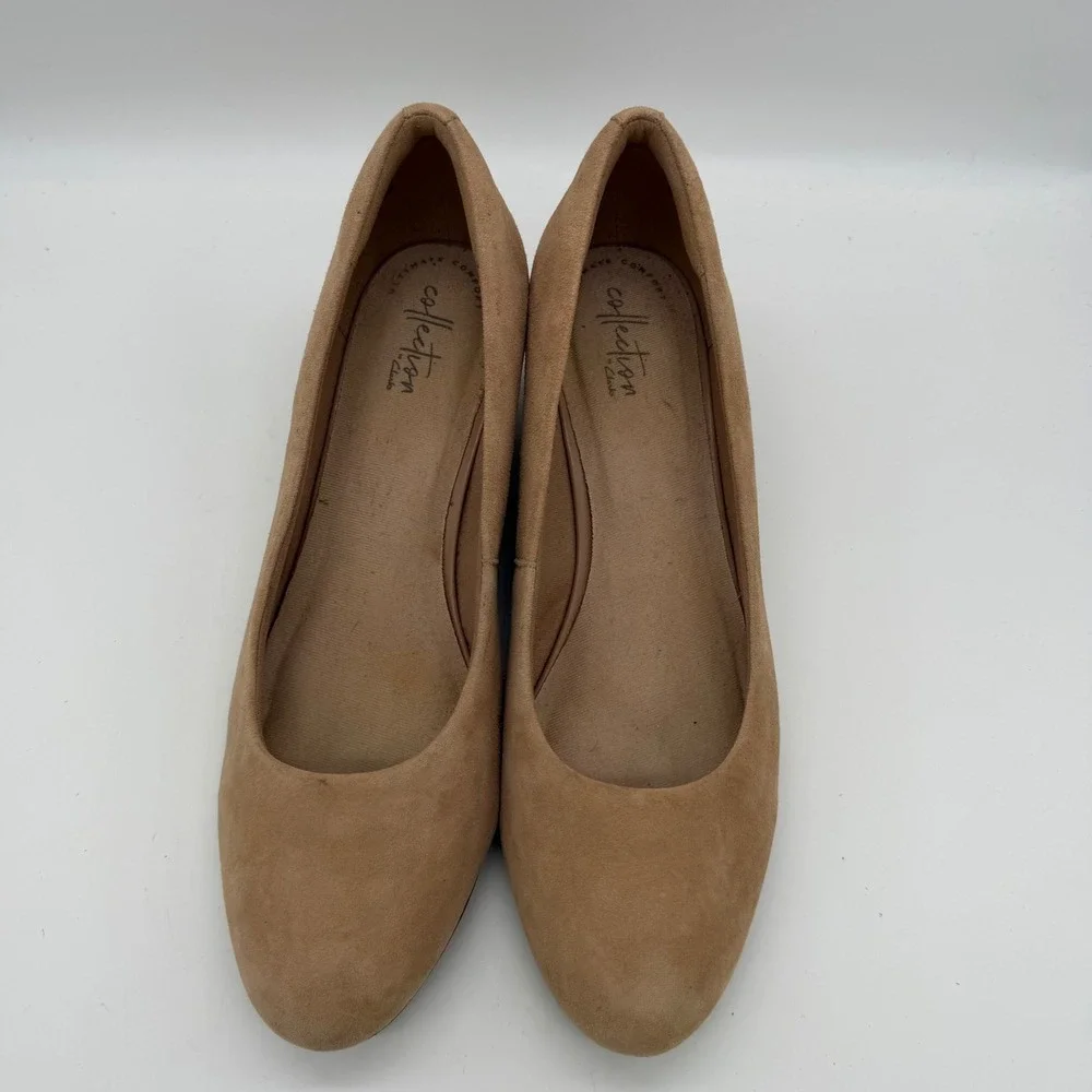 Clarks Collection Womens Adriel Viola Tan Suede Wedge Pumps 10M 261471254075